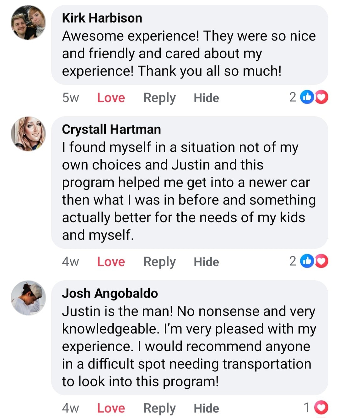 Kirk, Crystall & Josh's Customer Testimonials